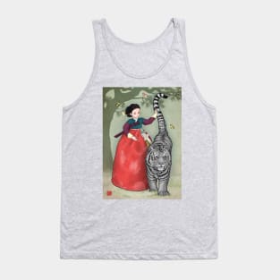 Brave Woman Black Tiger in Hanbok Tank Top